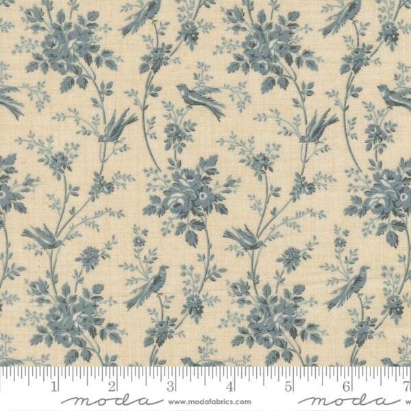 FG Oiseaux Florals Birds Pearl Fr Blue