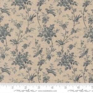 Fleur De Paris Oiseaux Florals Birds Pearl Fr Blue Linen